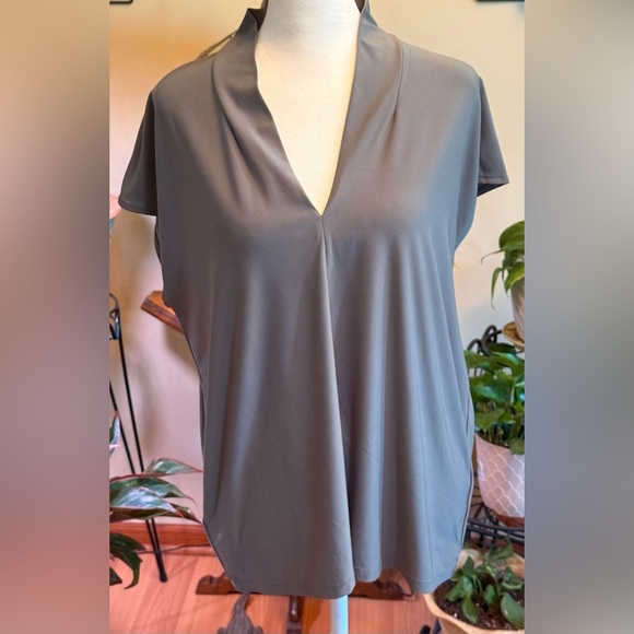 Buffalo David Bitton Gray Short Cap Sleeve Blouse Vneck Size Large - Picture 9 of 12